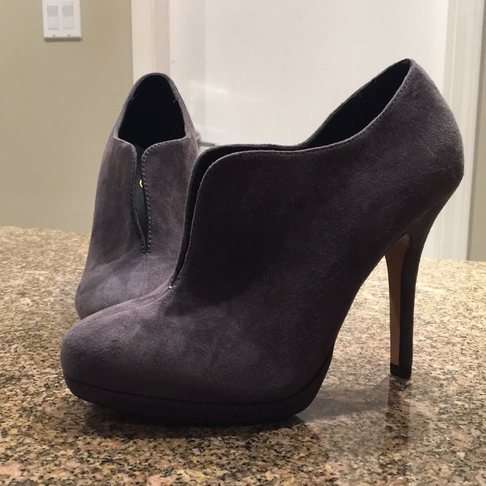 New Dark Grey Suede Bootie Heels - Aldo